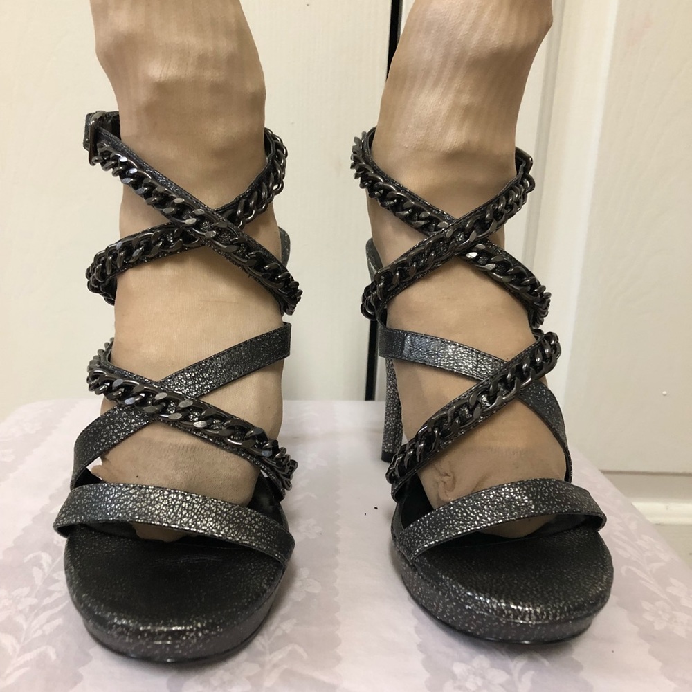 Bcbgeneration Silver Metallic Strap Sandals Sz 10b - image 2